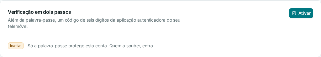 Verificação em dois passos, ainda inativa