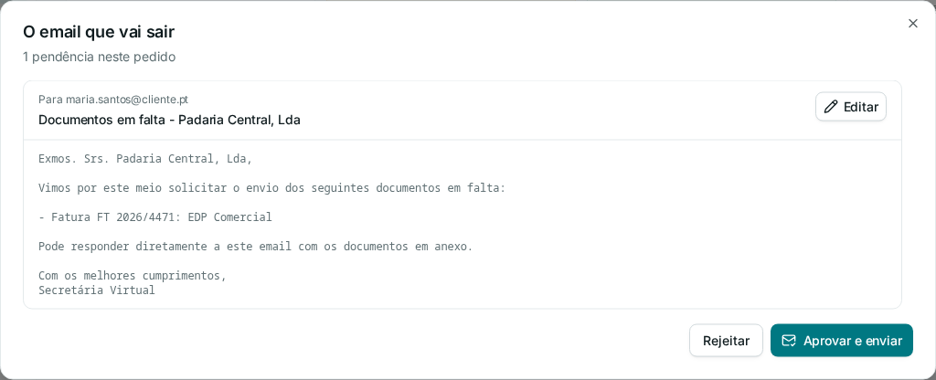 O email que vai sair