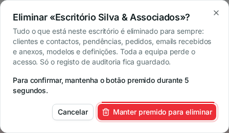 Confirmar a eliminação do escritório