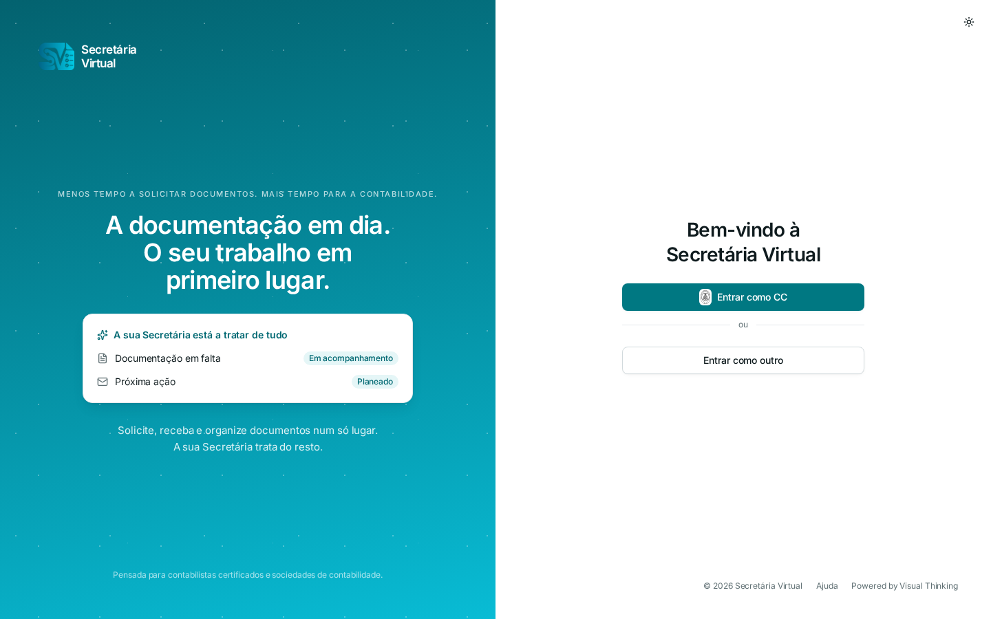 Ecrã de entrada
