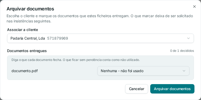 Diálogo de arquivar documentos