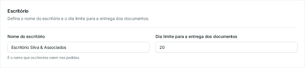 Secção de envio de emails